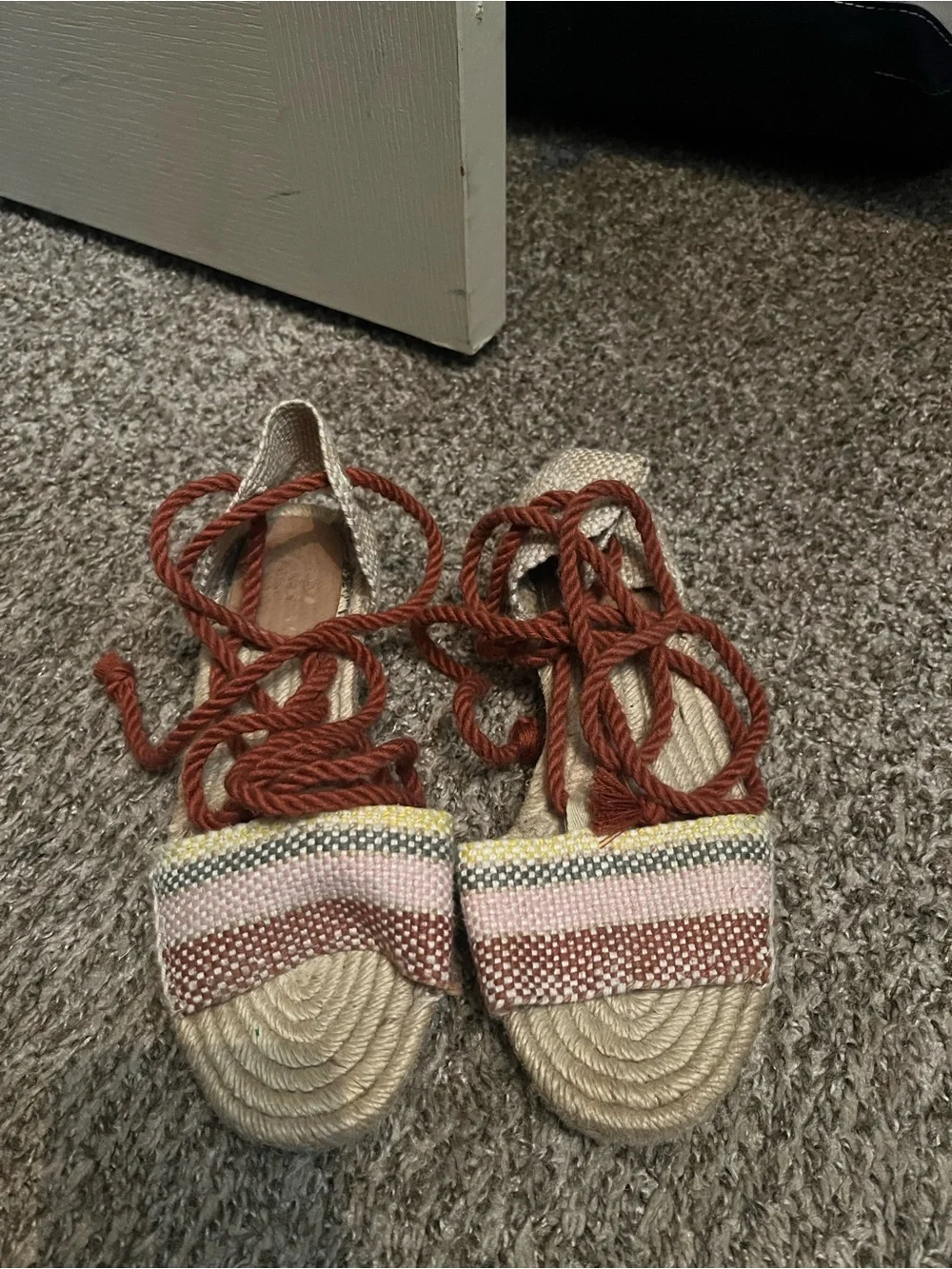 Women’s Espadrille Lace-Up Sandals in Rust and Neutral